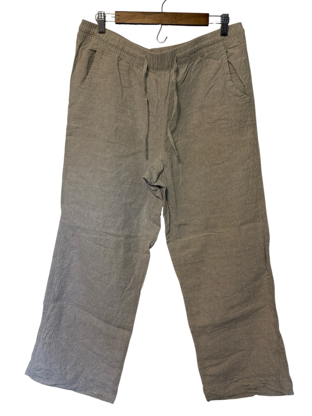 L. L. Bean 100% Linen Pull On Wide Leg Pants Neutral Taupe 14 Summer Lagenlook